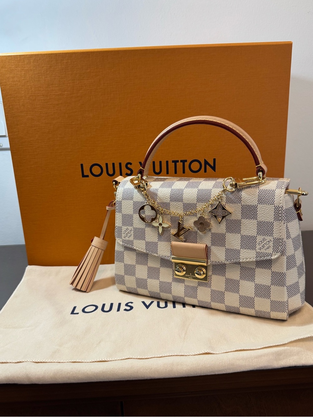 Louis Vuitton Damier Azur Canvas Top Handle Satchel with Gold Hardware - Picture 1 of 12